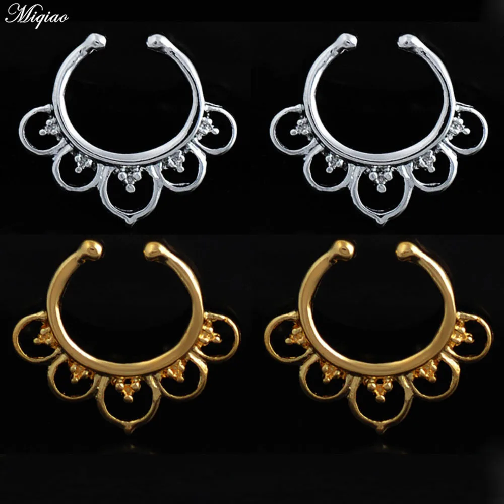 

Miqiao 2pcs Explosive Nose Clip Nose Jewelry Retro Round Crown Nose Ring Alternative No Perforated Nasal Septum