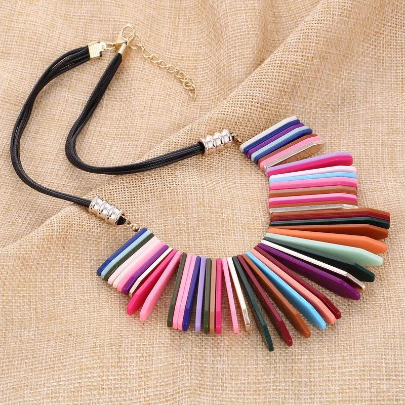 Cpop винтажные красочные кожаные ожерелья с кисточками и кулоны модные