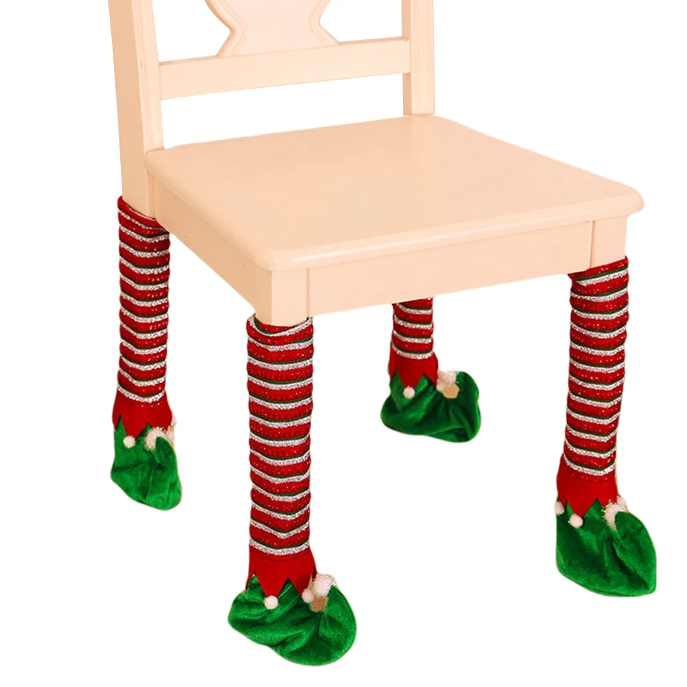 

Cute Christmas Chair Leg Covers Elf Design Chair Leg Socks Floor Protector for Home Party Decoration