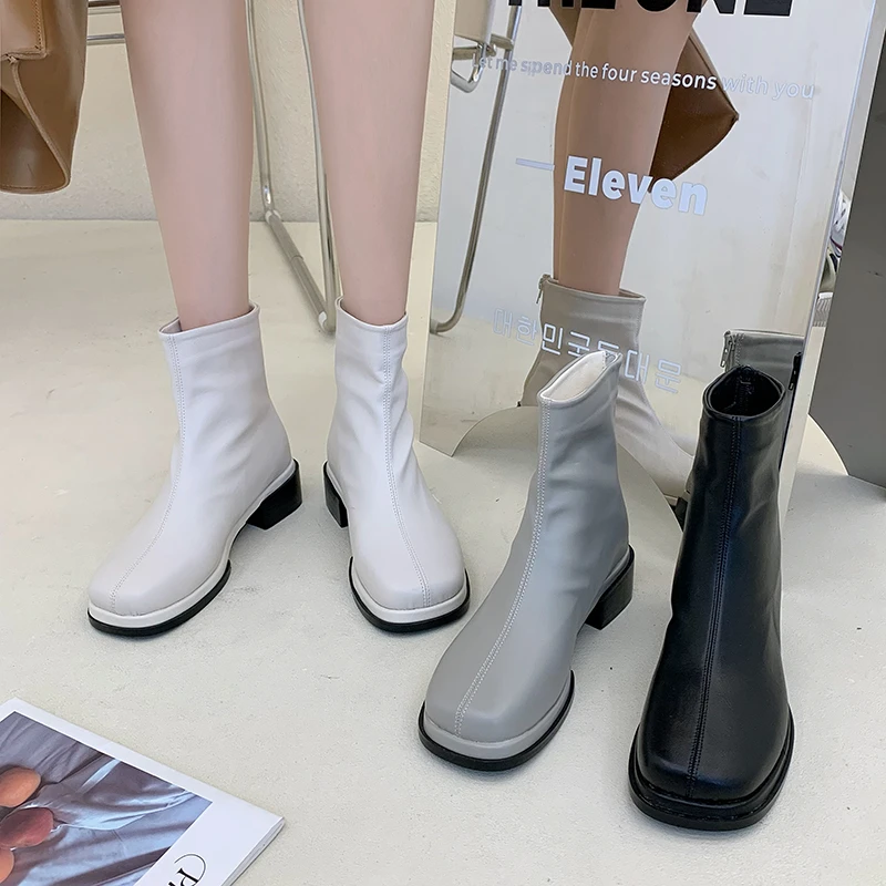 

Женские ботинки с круглым носком, до середины икры, из ПУ кожи