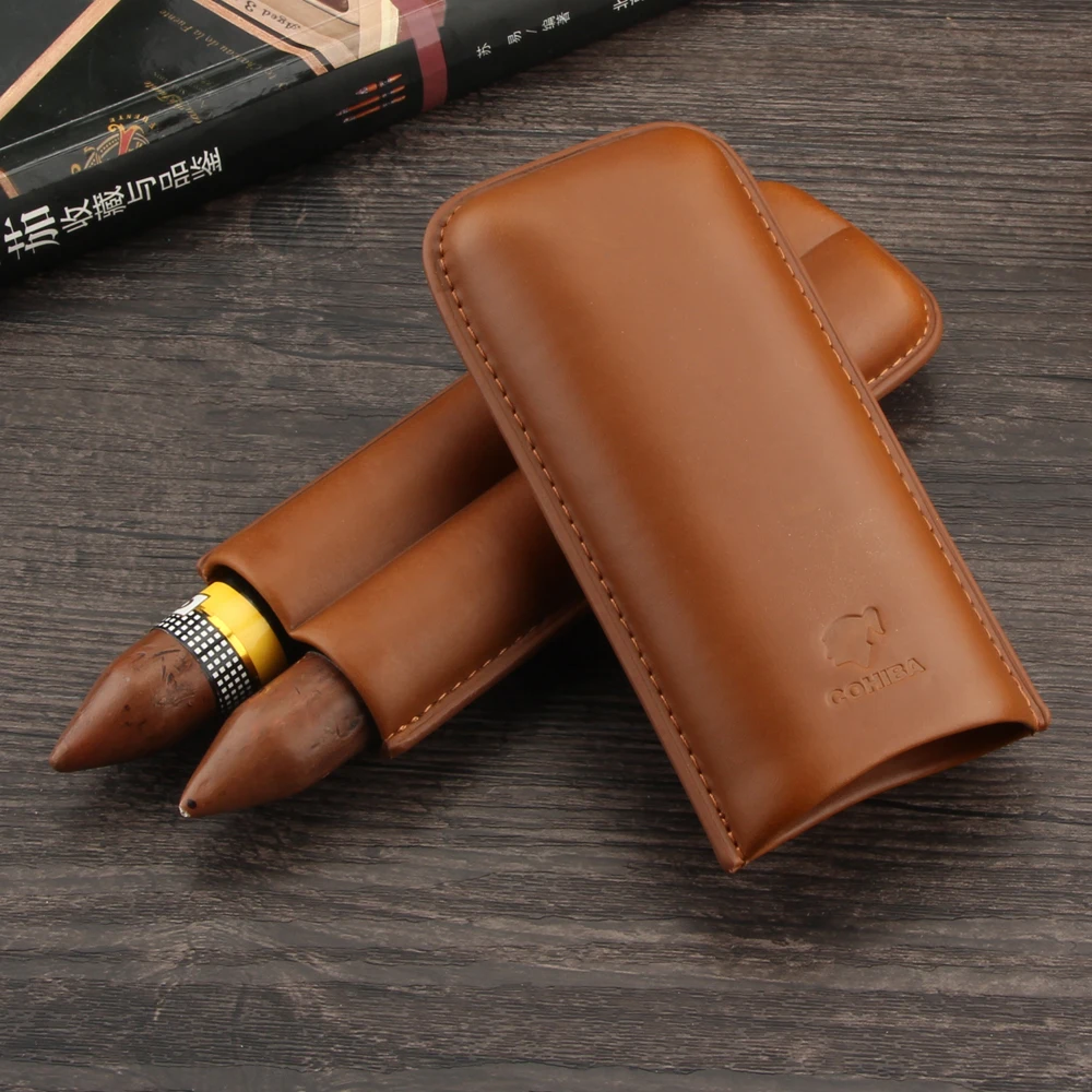 Кожаный чехол для сигары COHIBA компактный карманный Дорожный Чехол с 2 трубками