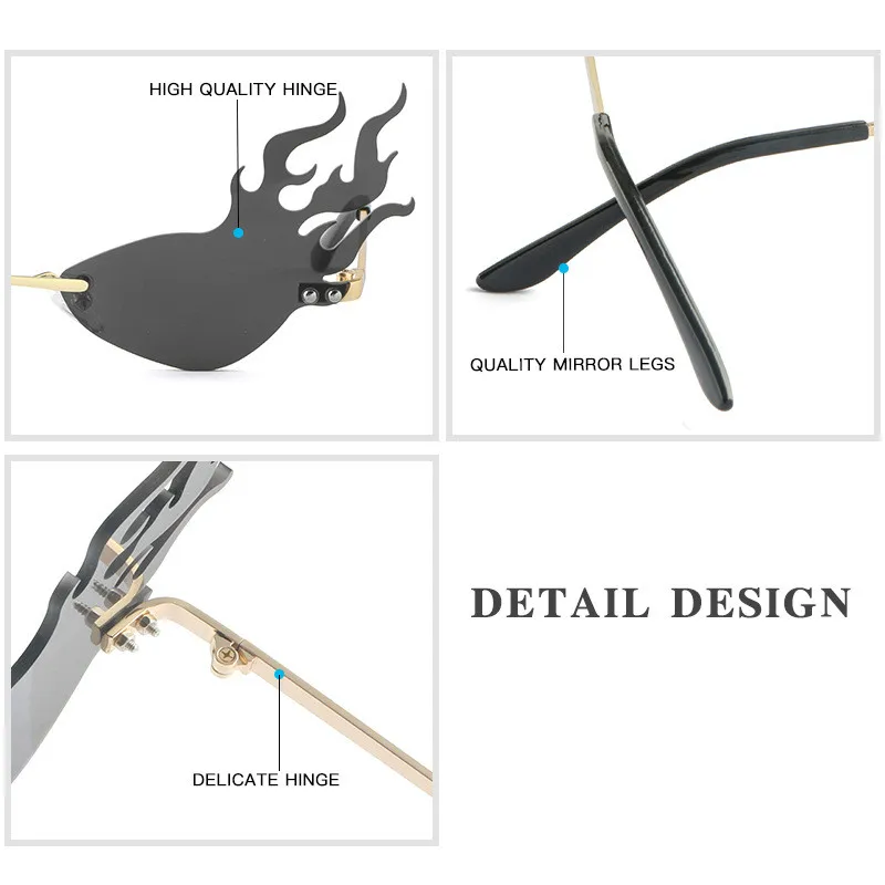 

2020 New Fashion Trend Flame Sunglasses Sun Mirror Men and Women Metal Frameless Eyeglasses Adult Glasses trend ladies outdoor