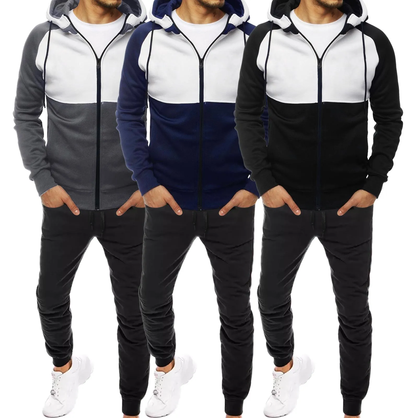 

Мужской спортивный костюм для отдыха на осень и зиму, комплекты одежды, свитер на молнии с декольте и брюки, мужские костюмы