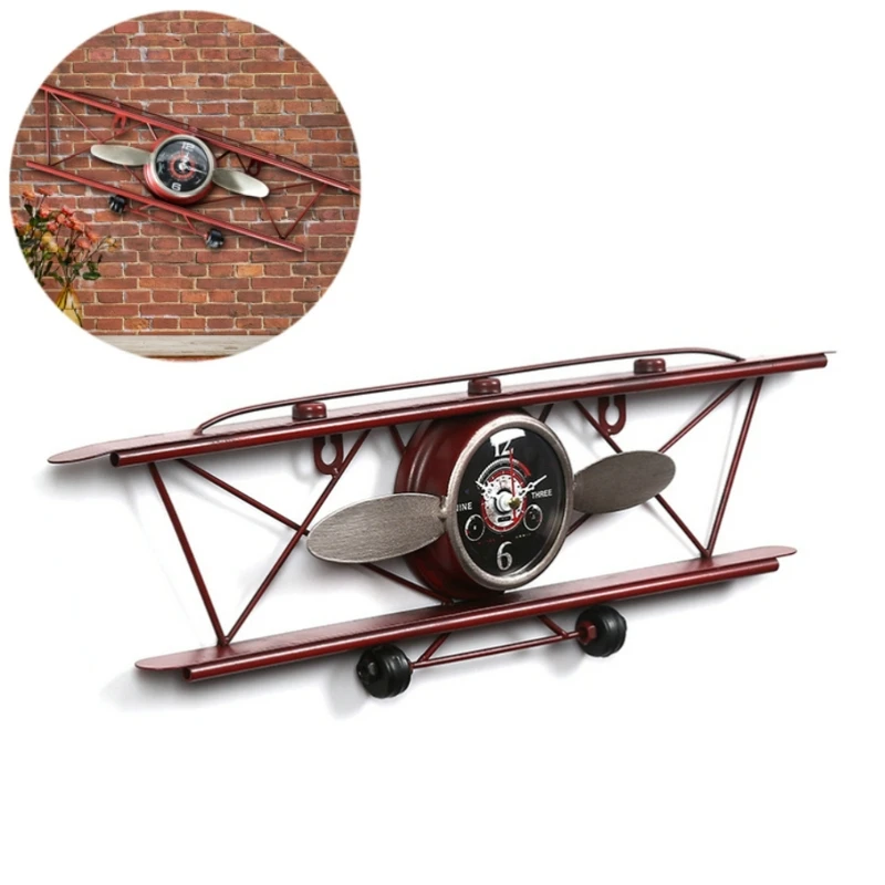 Настенные часы в виде самолета стиле ретро железные украшения настенные