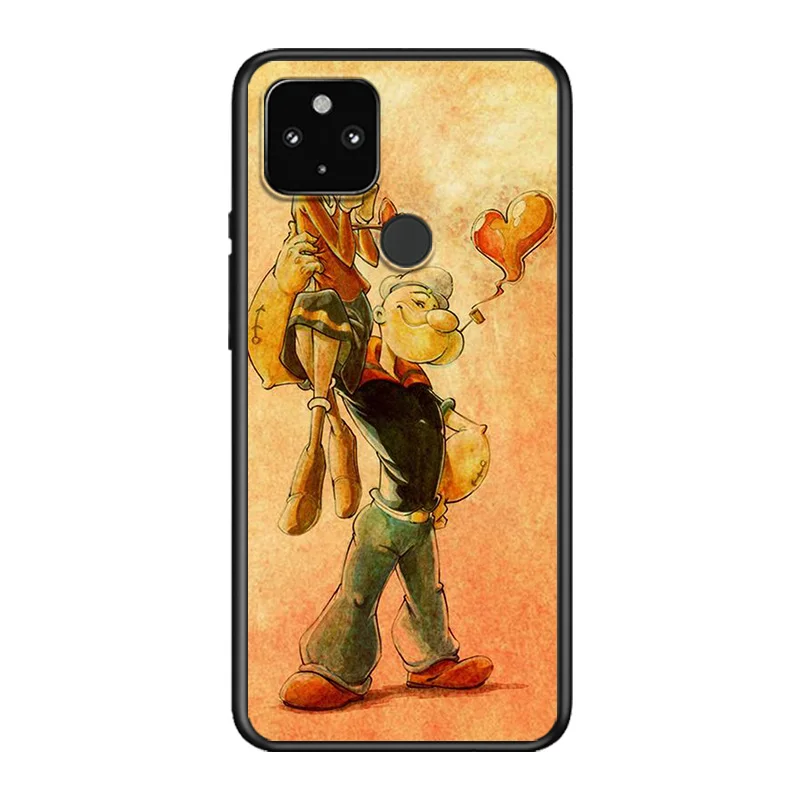 

Spinach Sailor Soft TPU Silicone Black Cover For Google Pixel 5 4A 5G 4 XL Phone Case