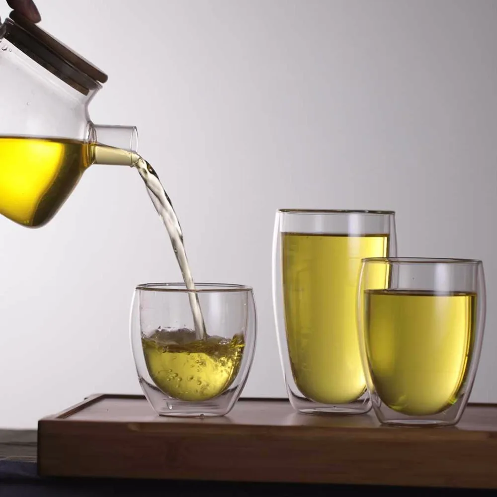 Двухслойная стеклянная чашка для чая + прозрачная кофейная чайная кружка с