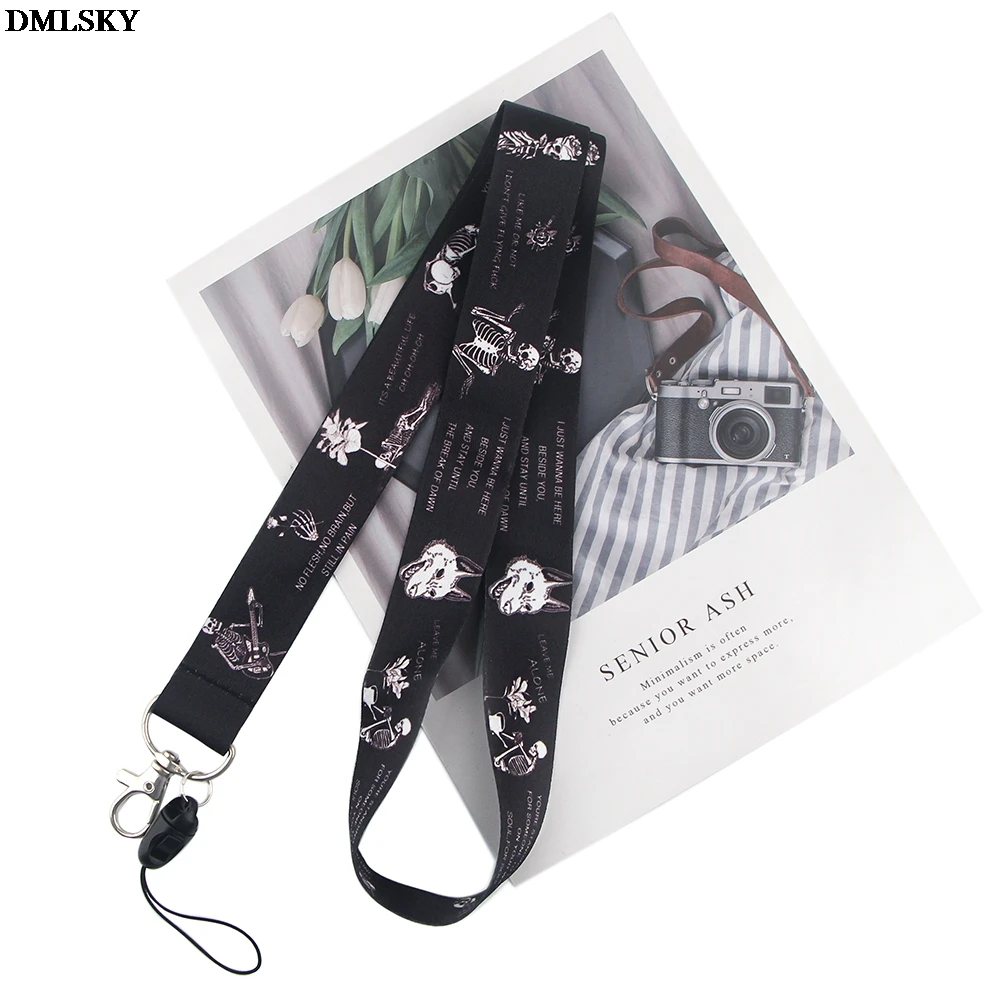 md014 dmlsky cartoon punk lanyard keychain black lanyards for keys badge id mobile phone rope neck straps accessories gifts free global shipping