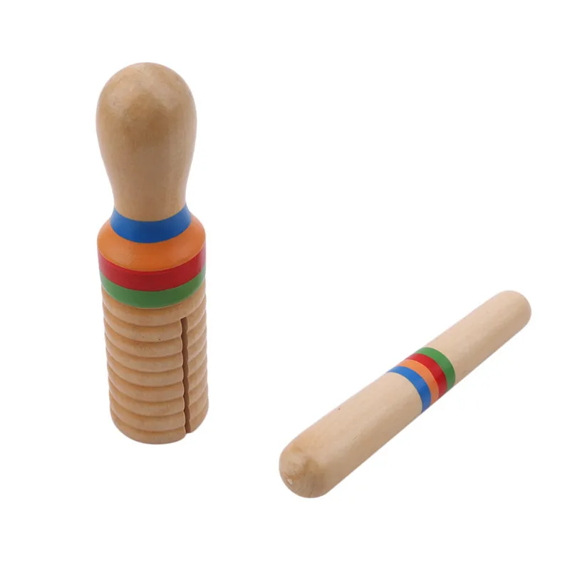 

Wooden Music Instrument for Children Kid Toys Sound Tube Small Single-threaded Ring Percussion Cylinder Croak Frog Barrel Toys