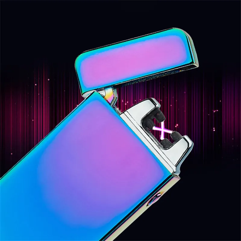 Новая Металлическая двойная дуговая usb зарядка Зажигалка импульсная ветрозащитная электрическая сигарета зажигалка для сигар беспламенная перезаряжаемая Зажигалка плазменная