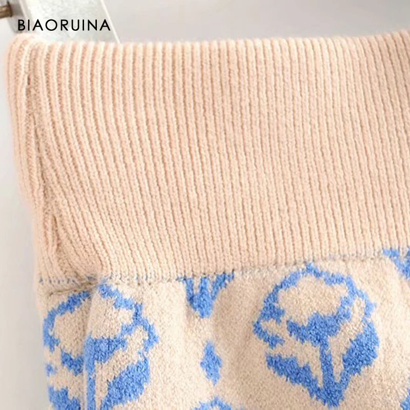 BIAORUINA, Женский жаккардовый Повседневный вязаный комплект из двух предметов с рисунком, базовый свитер, пуловер+ модная прямая вязаная юбка