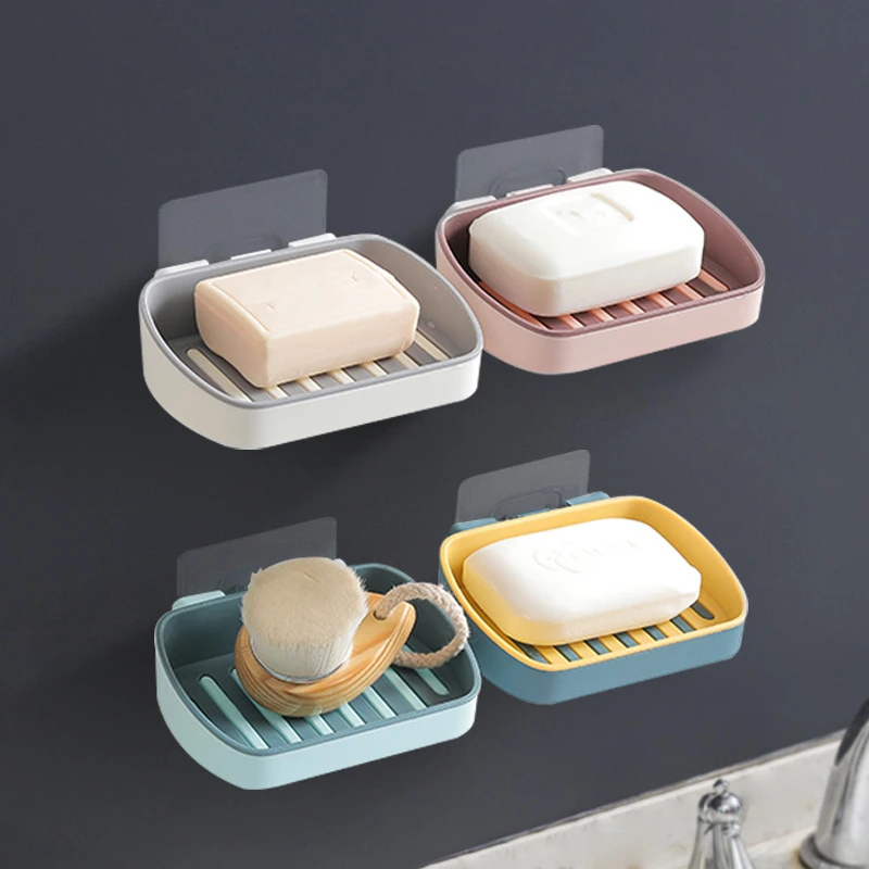 

1PC Double-Layer Shower Soap Holder Rack Wall Mounted Self Adhesive Sponge Dishes Draining Box Shelf Bathroom Accessories