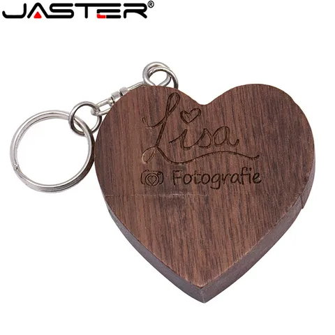 JASTER USB 2.0 деревянный флэш-накопитель с сердечком, 64 ГБ, 32 ГБ, 16 ГБ, 4 ГБ, U-диск, флэш-накопитель, подарки для фотографий, 1 шт., бесплатный индивидуальный логотип