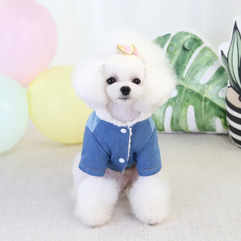 Зимнее пальто для собак теплая джинсовая куртка с флисовой подкладкой щенков