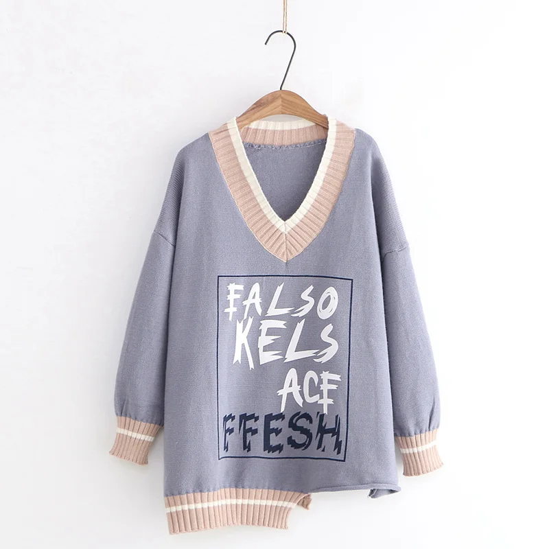 Sweaters Woman Pullovers Fashion 2020 Spring V-neck Sweater Long Sleeve Korean Lazy Style Letter Women New Fluffy Tricot Girl | Женская