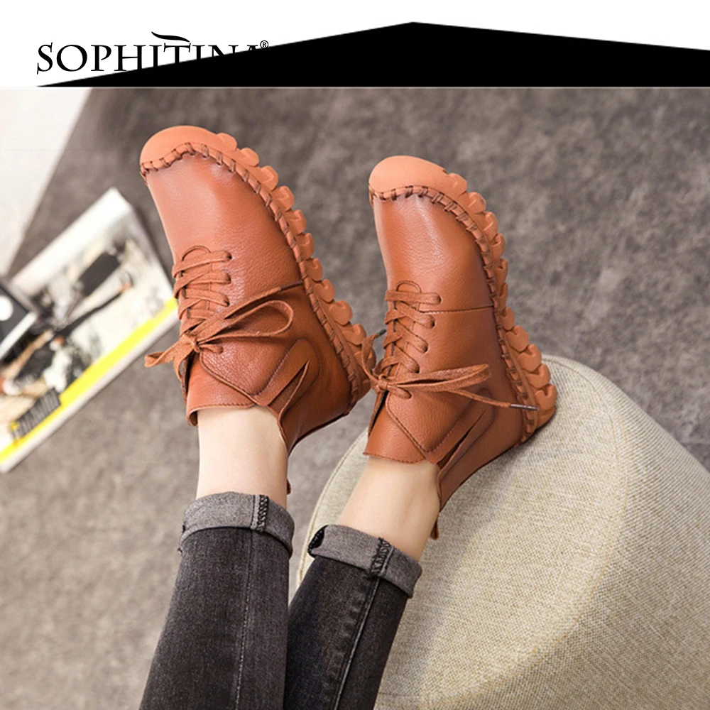 

SOPHITINA Fashion Women's Boots Comfortable Flat with Round Toe Lace-up Boots Thick Bottom Non-slip Office Work Lady Shoes WO611