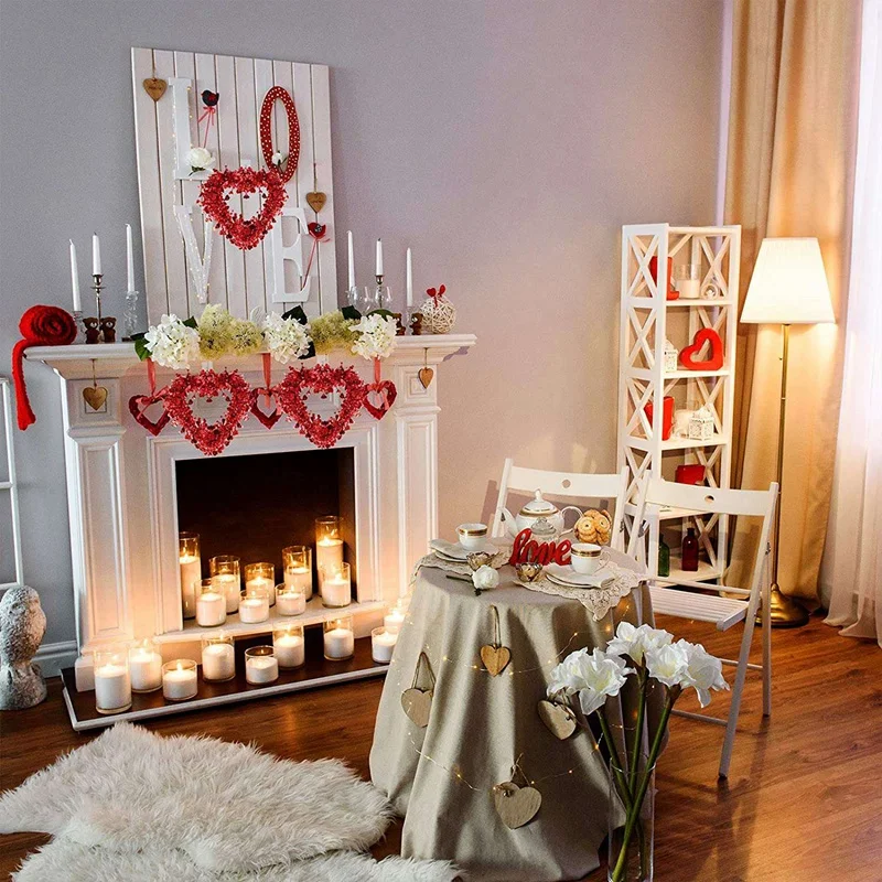 

4 Pack Red Valentine Heart Wreaths Heart Shaped Wreaths with Foil Hearts Hanging Valentine's Day Wreaths Decorations