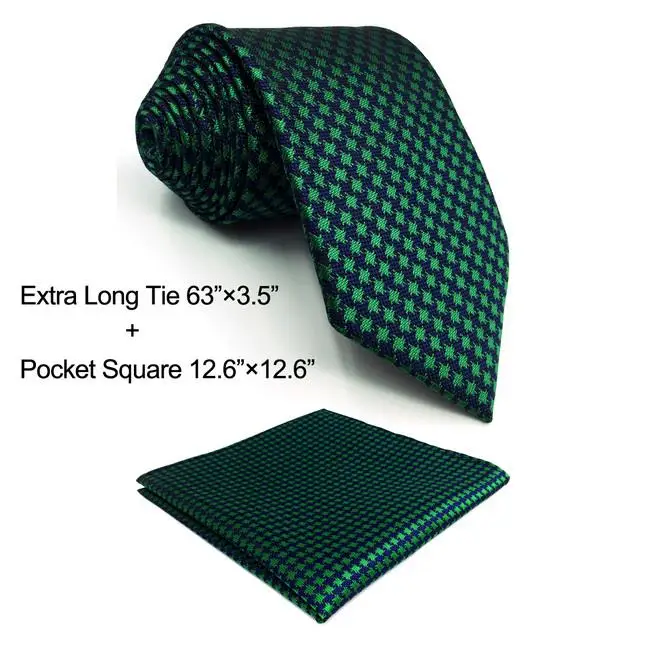 Extra Long Tie Set F24 зеленый синий Хаундстут галстуки для мужчин Шелковый 6" Тонкий 6 см галстук Карманный квадратный набор - Цвет: Extra Long Tie Set