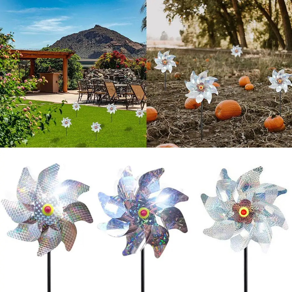 

4pcs Bird Repeller Pinwheels Reflective Sparkly Bird Flower Plant Deterrent Lawn Garden Windmill Garden Protect Decoration R0T8