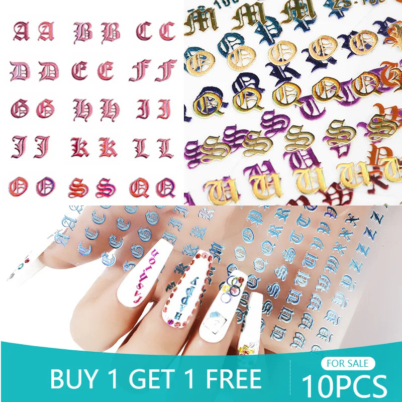 

10PCS Color Letters Bronzing Nail Slider 3D Three-dimensional Nail Art Sticker Manual DIY Nail Art Applique Nail Art Decoration