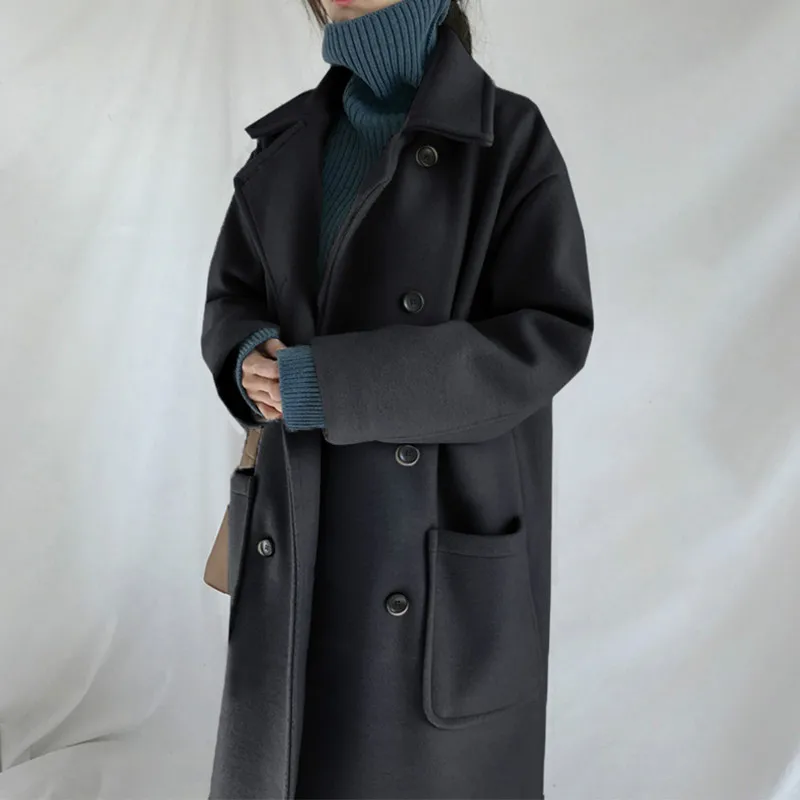 

Hstar Autumn Winter Coat Women Wool Blends Coat Oversize Long Trench Coat Outwear Wool Coat Women Outwear