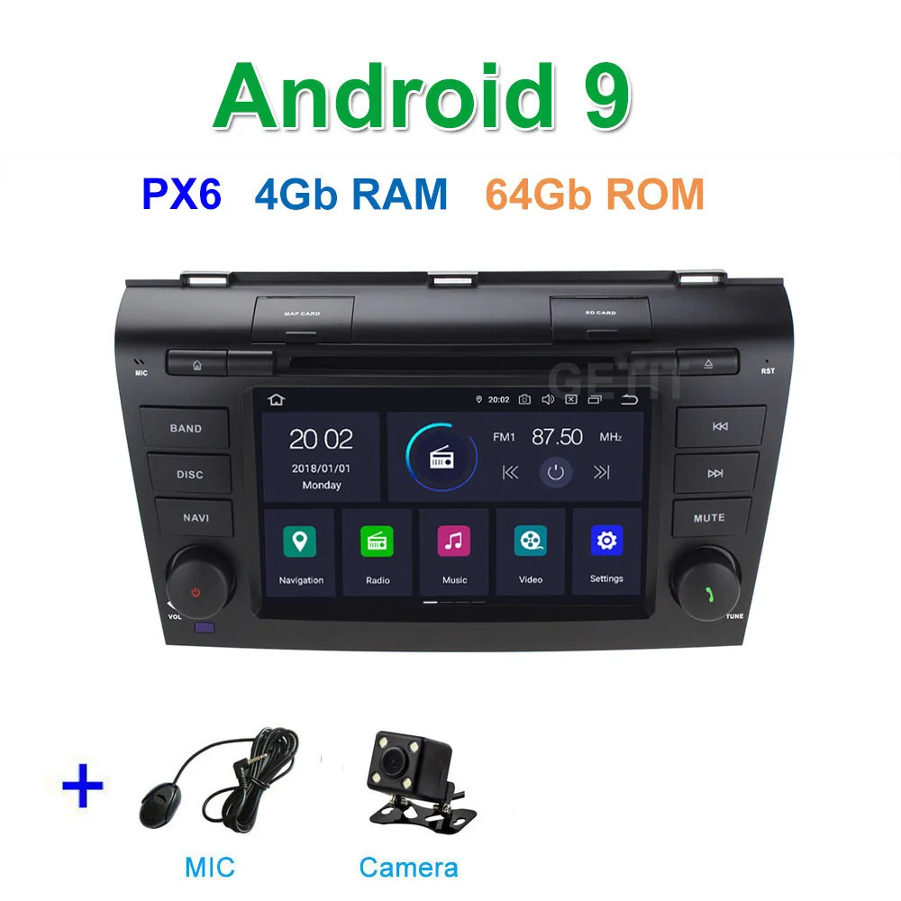 DSP 64G PX6 Android 9 автомобильный DVD видео стерео радиоплеер gps навигация для Mazda 3 мазда3 2003~ 2009 - Цвет: PX6 4G CAMERA