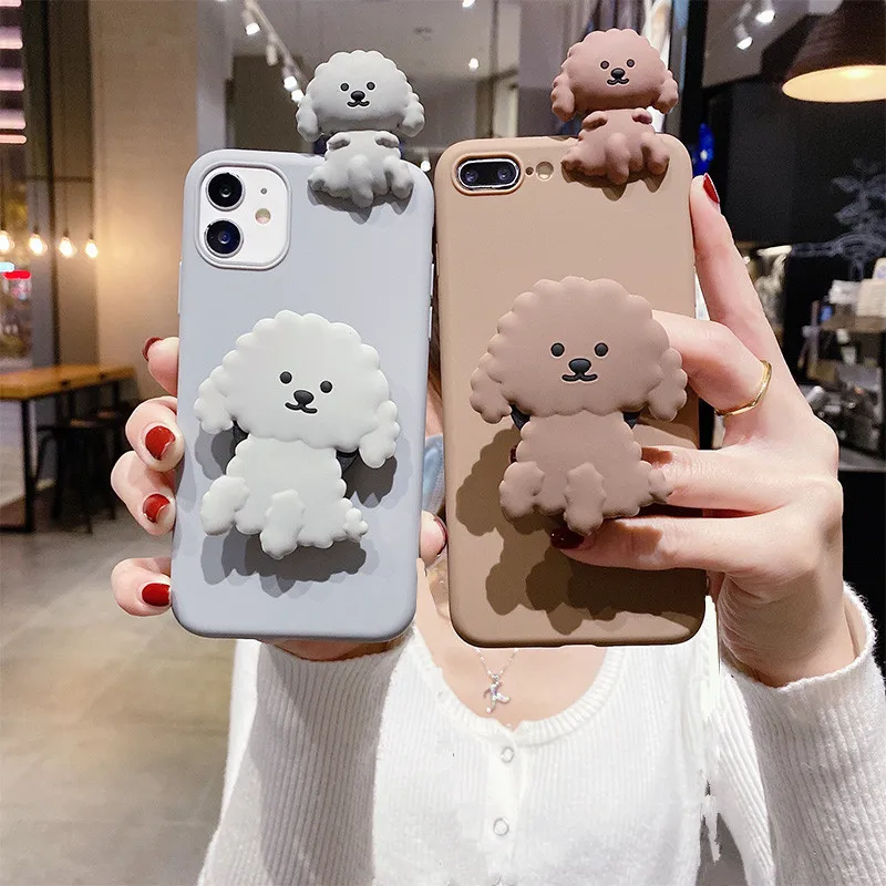3D Cute Cartoon Dog Stand Phone Case For Samsung Galaxy S20 Plus S10 S9 S8 S7 Edge Note 5 8 9 20 Ultra J5 J6 J7 J8 Bracket cover