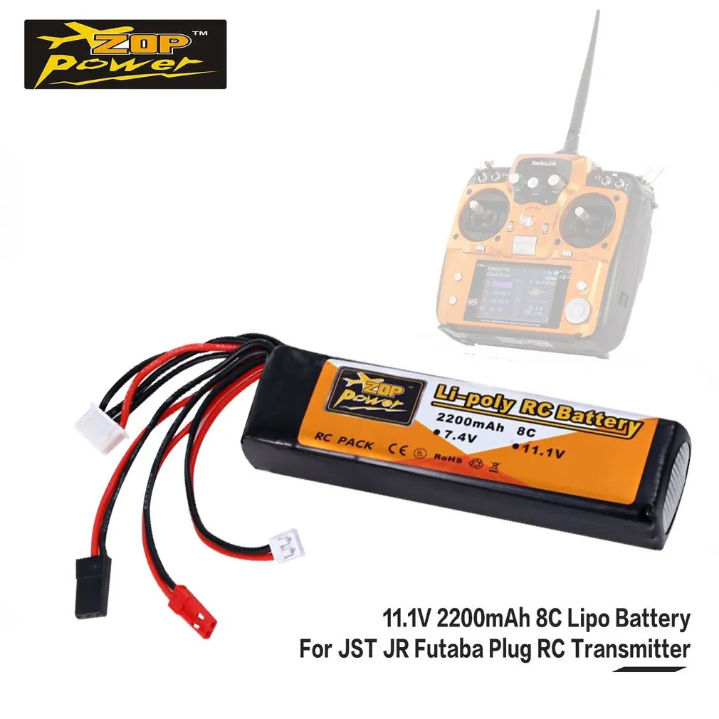 ZOP Мощность 11 1 V 2200 мА/ч 8C 3S 3S1P Lipo Батарея JST JR штекер Futaba Перезаряжаемые для