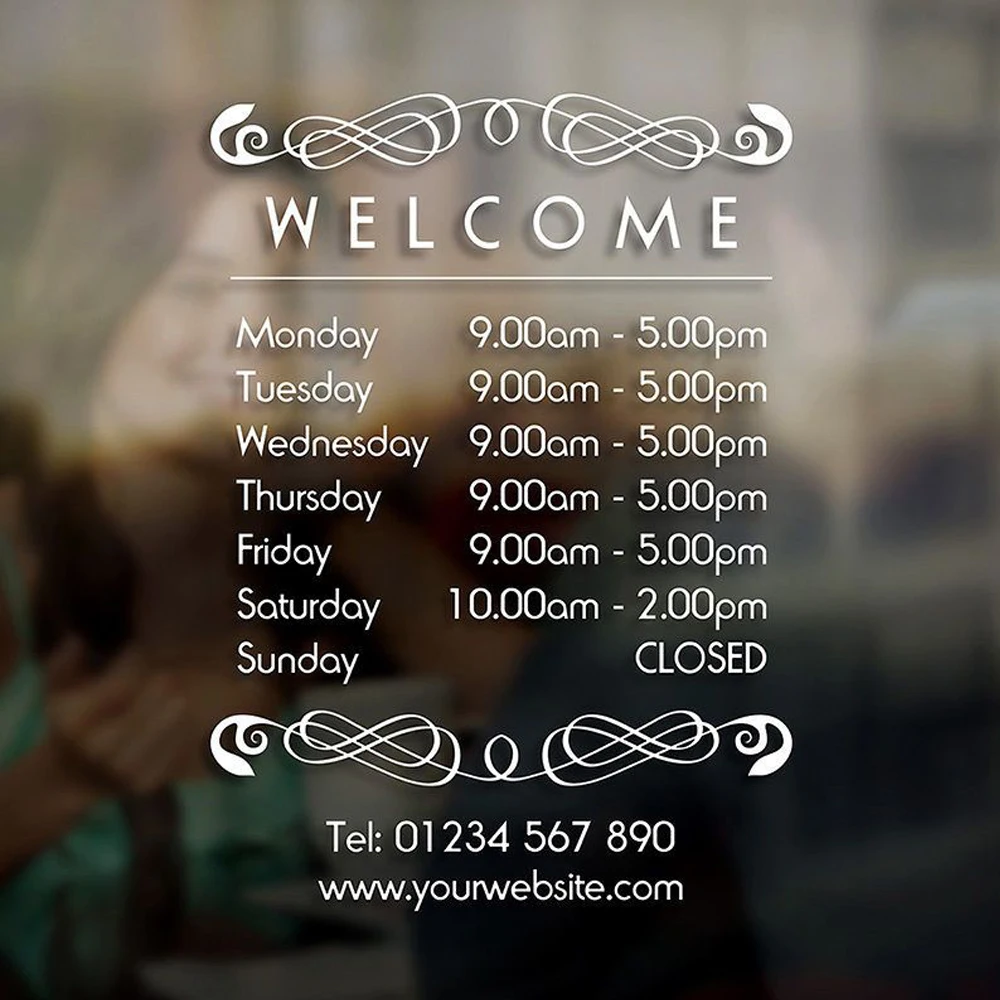 Часы работы раз знак самоклеющиеся витрину Стикеры наклейка Офис Ресторан Бар