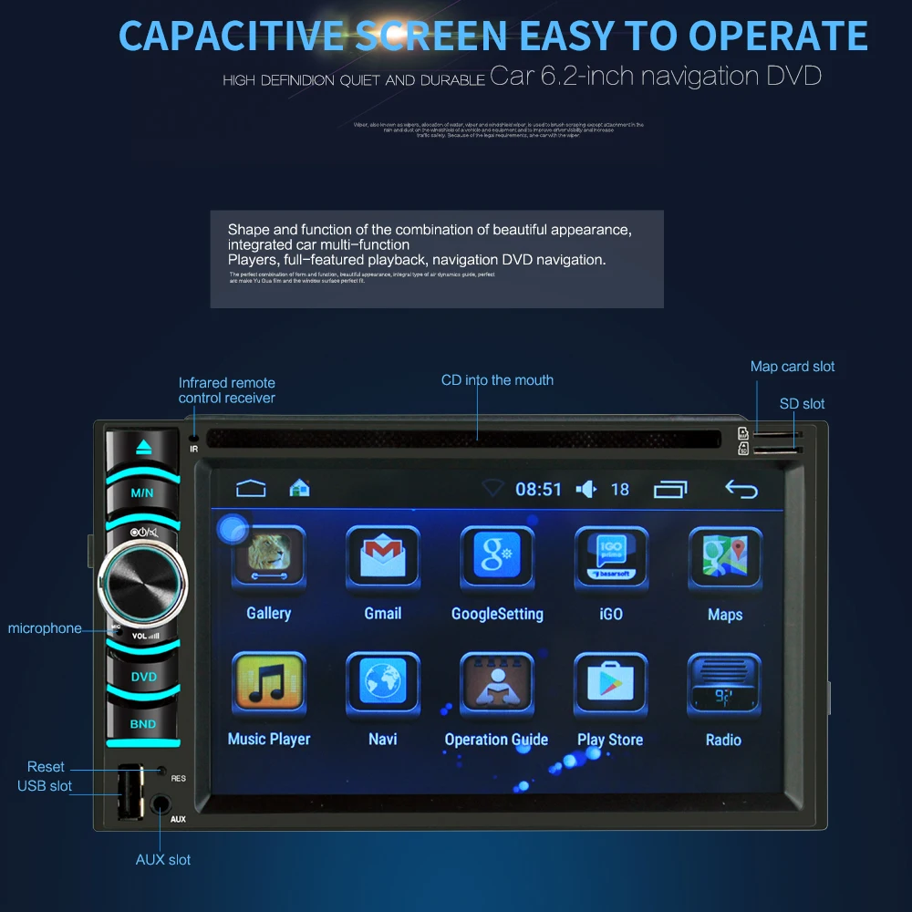 6 2-дюймовый Android Автомобильный GPS навигатор 2 Din Авторадио универсальный