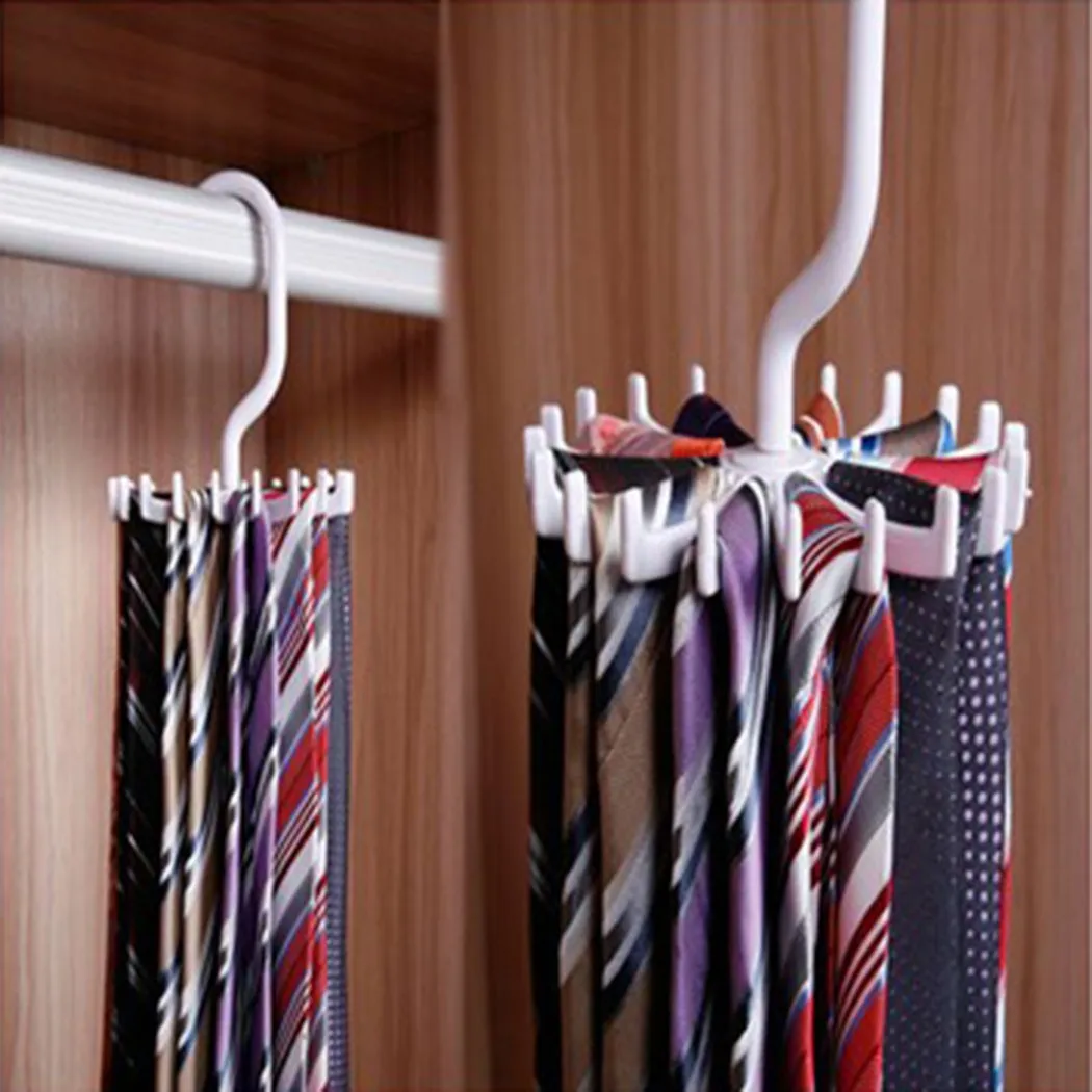 

Hanging Tie Holder 20 Hooks Neck Ties Organizer 360 Degree Rotating Tie Rack Hanger For Necktie Belt Silk Scarf Closet Organizer