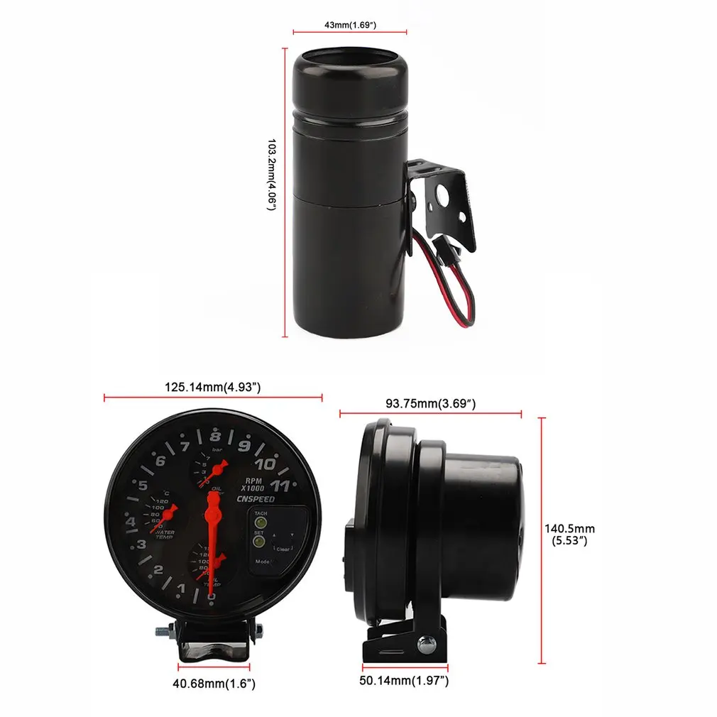 

4 In 1 Pointer Auto Car Tachometer/Water Temp/Oil Temp/Oil Press Gauge Meter with 7 Colors Backlight 2.5"/60mm
