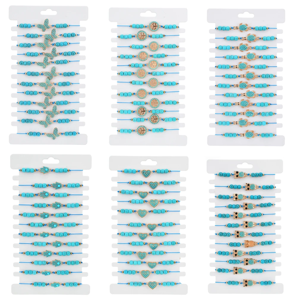 Женский плетеный браслет ручной работы 12 шт./лот из сплава с натуральным камнем и