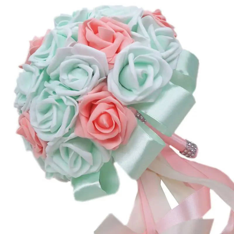 

Свадебные букеты для невесты и подружки невесты контрастных цветов, 23 см, атласная лента