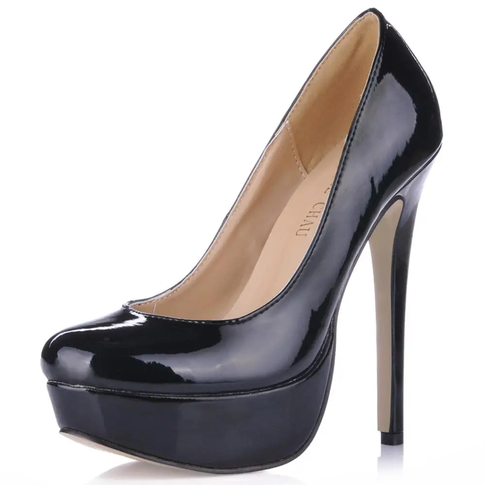 Лакированные вечерние круглый носок на платформе женские туфли-лодочки