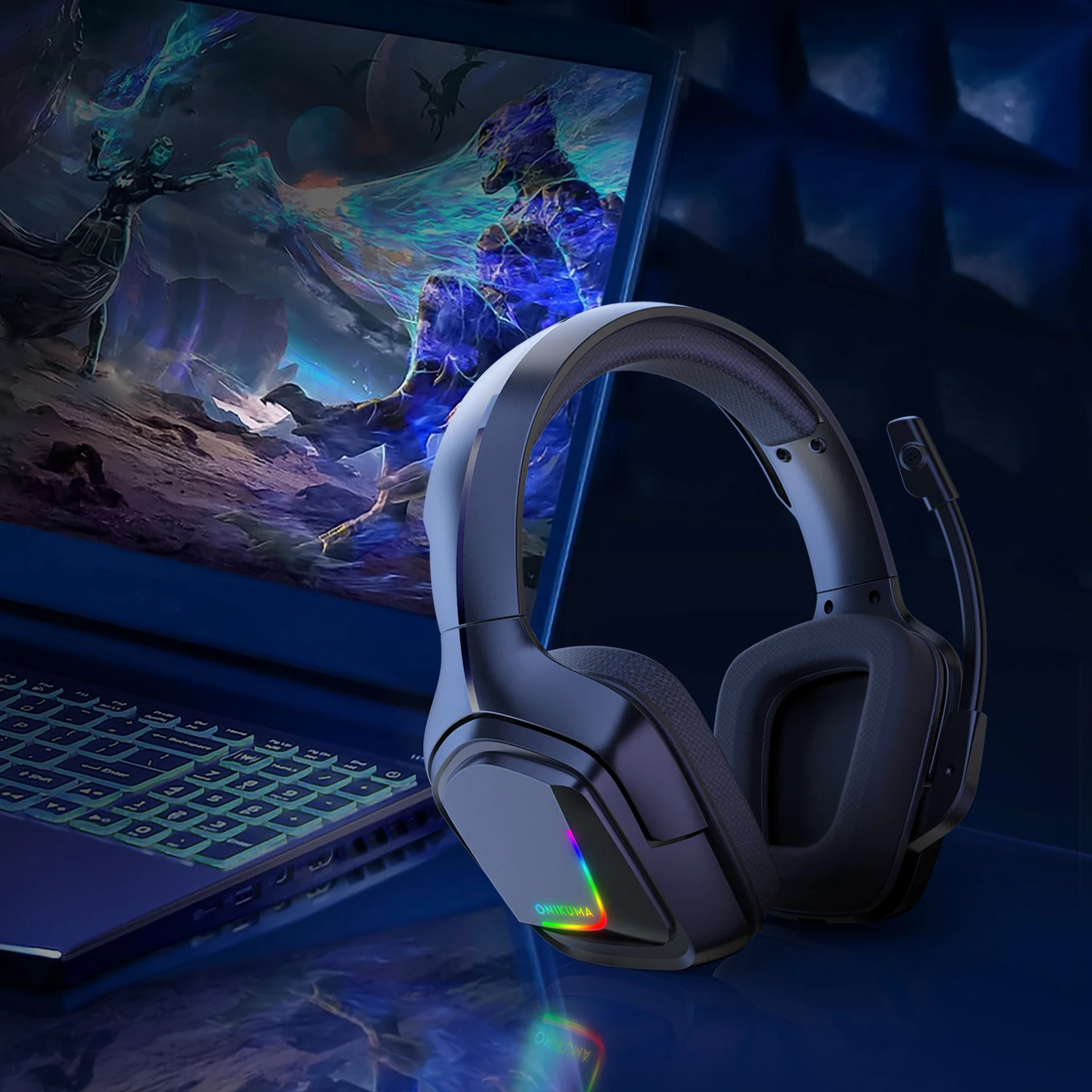 

ONIKUMA K20 Professional Gaming Headset 7.1-Channel Surround Sound PC 3.5mm PS4 RGB LED Light Headsets Microphone Gaming Overear