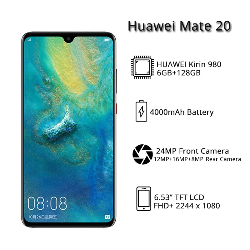 Huawei Mate 20 6 ГБ 128 Гб мобильный телефон Kirin 980 Восьмиядерный 53 &quotFHD дисплей смартфон NFC