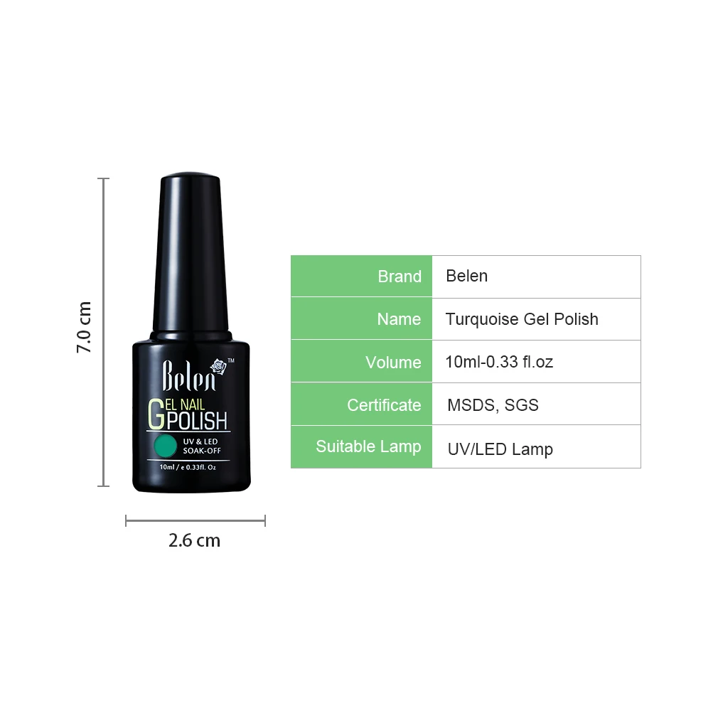 Belen Бирюзовый Гель-лак Soak Off UV светодиодный лак для ногтей праймер гель профессиональная эмаль Маникюр Гибридный Полупостоянный ногтей 10 мл