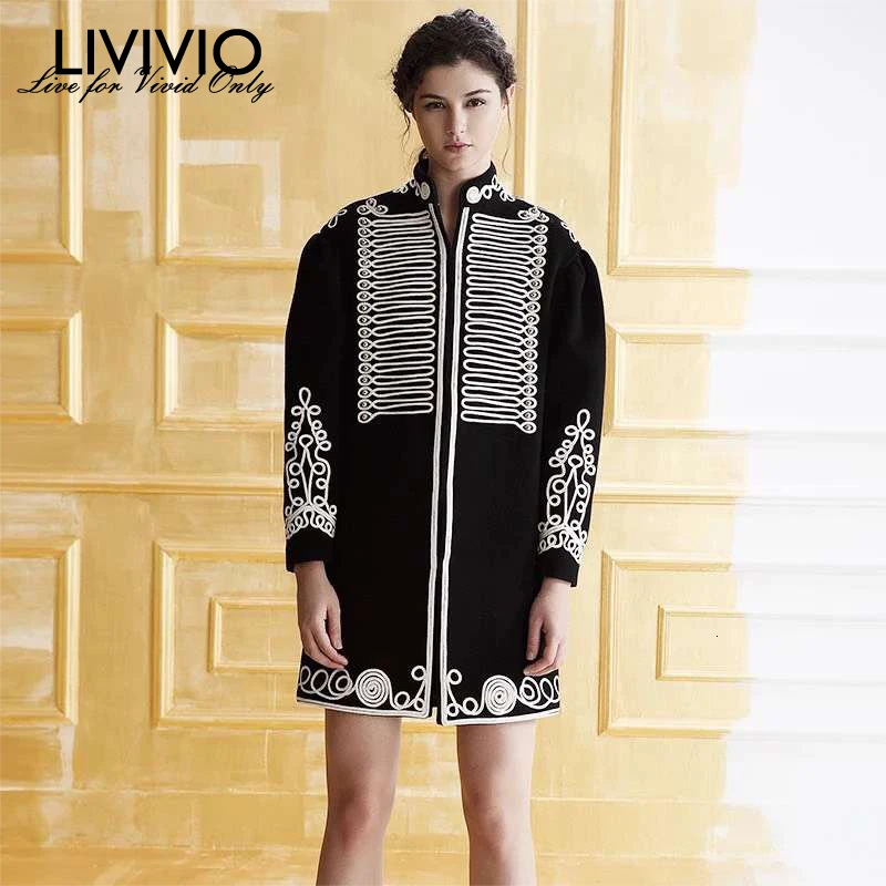 [LIVIVIO] винтажная черная шерстяная куртка с широкой талией и воротником стойкой