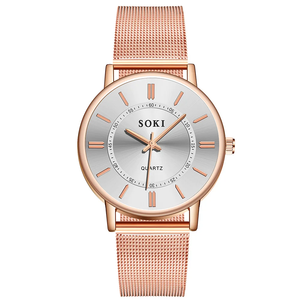 

Womens Watches Simple Fashion Men And Women Stainless Steel Mesh Band Luxury Quartz Clock Wristwatch For Girl Ladies Gift Watch