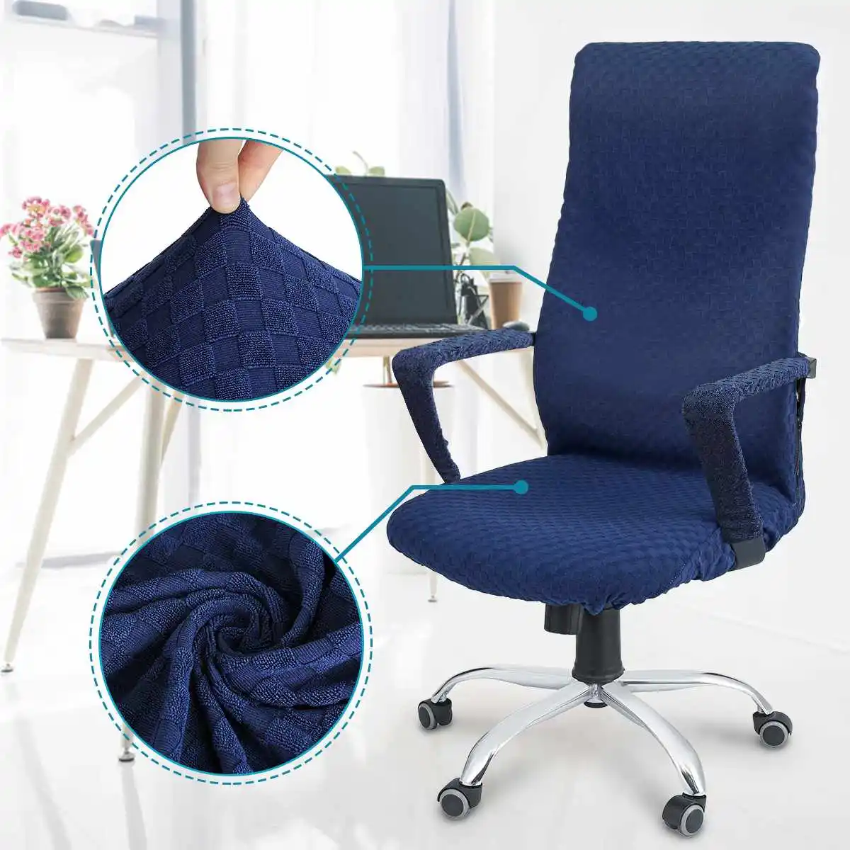 

Modern Spandex Anti-dirty Computer Chair Cover Elastic Polyester Office Chair Cover Easy Washable Removable with Armrest Cover