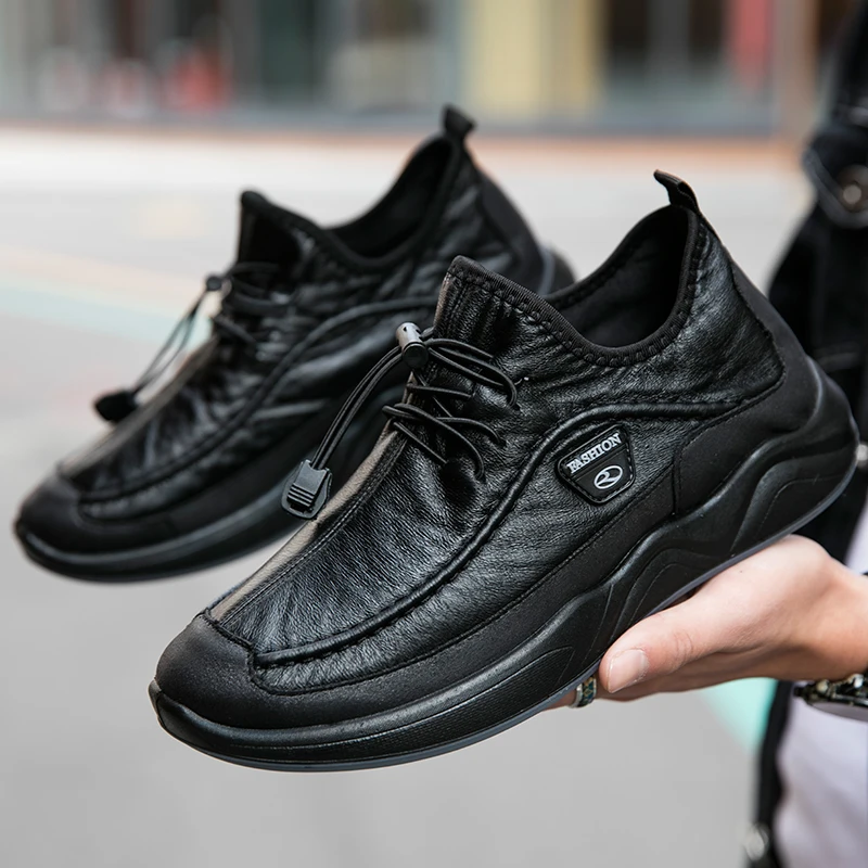 

Кроссовки мужские кожаные, удобная повседневная Уличная обувь, бархатная теплая обувь, лоферы, для прогулок, шеф-повара, Осень-зима