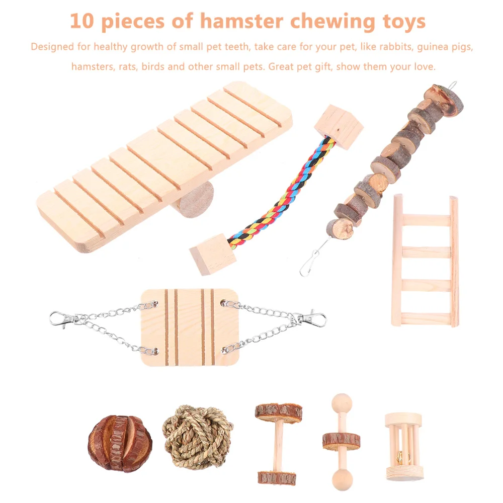 

10Pcs Pet Hamsters Wooden Bite Resistant Molar Toys Seesaw Swing Ladder Toys