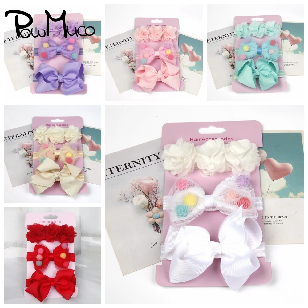 

Powmuco 3pcs/lot Colorful Fluffy Ball Bows Elastic Hairband Infant Solid Color Flowers Headband Toddler Headwear Birthday Gifts