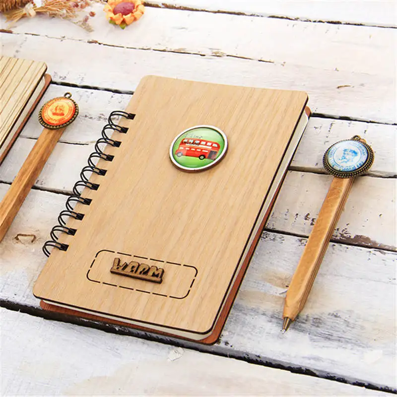 

EZONE 32K 80Sheets Wooden Stationery Creative Gift Book Diary Office Creative Custom Notebook Set For Students Office Supplies