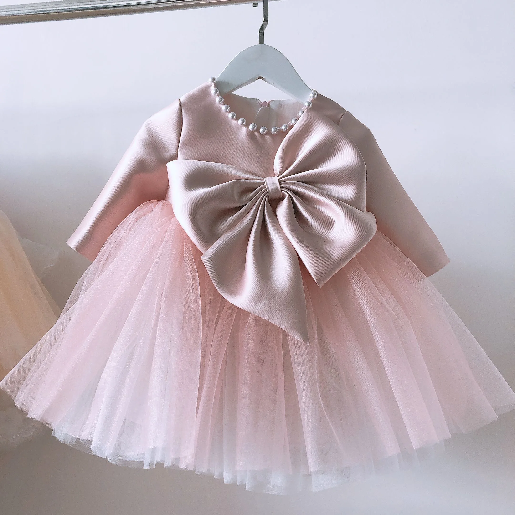 Розовое кружевное платье с бусинами для новорожденных девочек свадебной