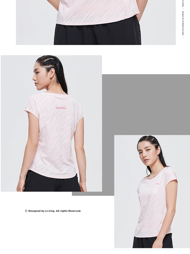 Li-Ning, женские футболки для бега, дышащие, короткий рукав, 91% полиэстер, 9% спандекс, подкладка, Спортивная футболка ATSP194 WTS1511