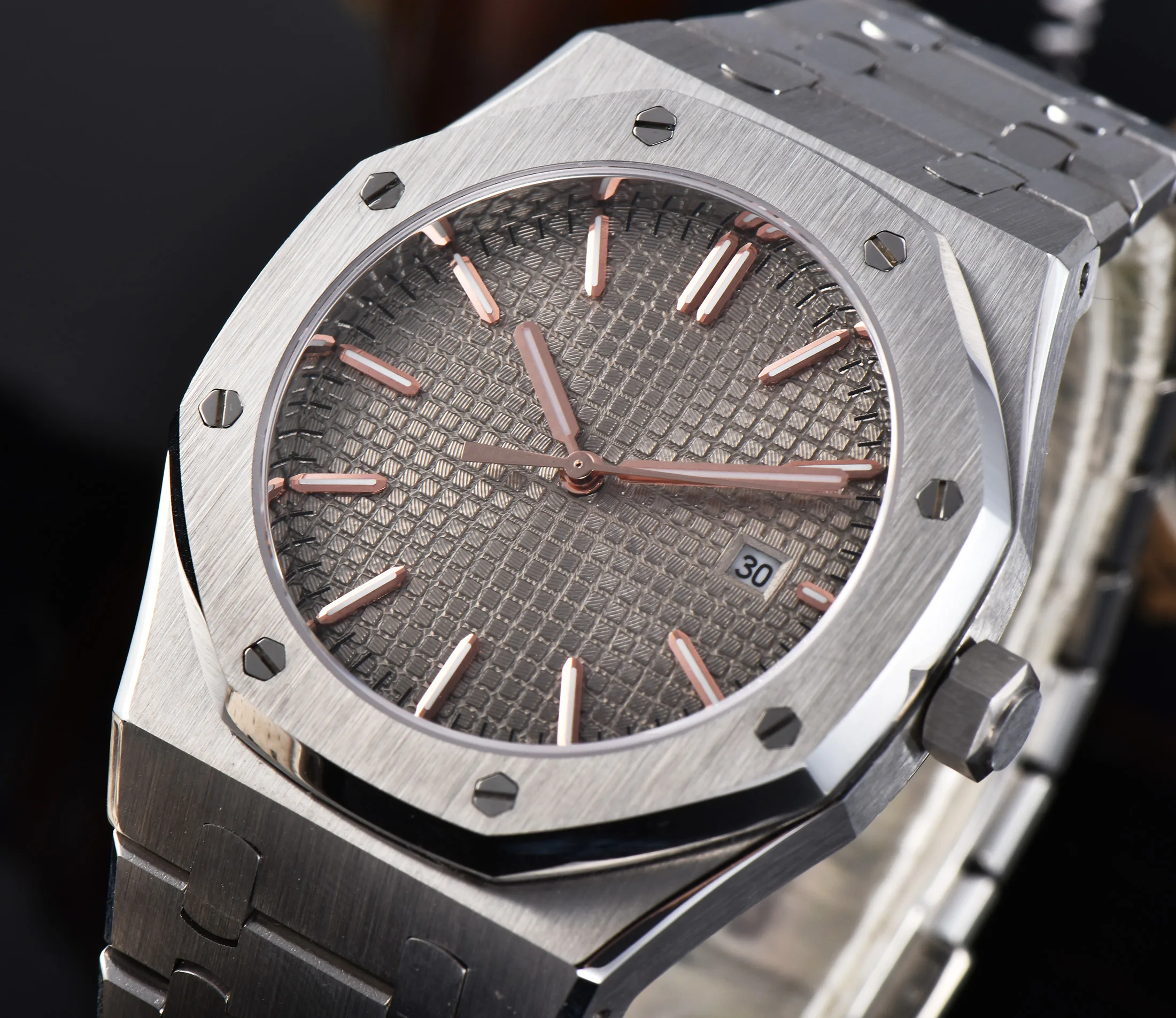 Мужские автоматические часы 41 мм матовый серый циферблат механизм стальной