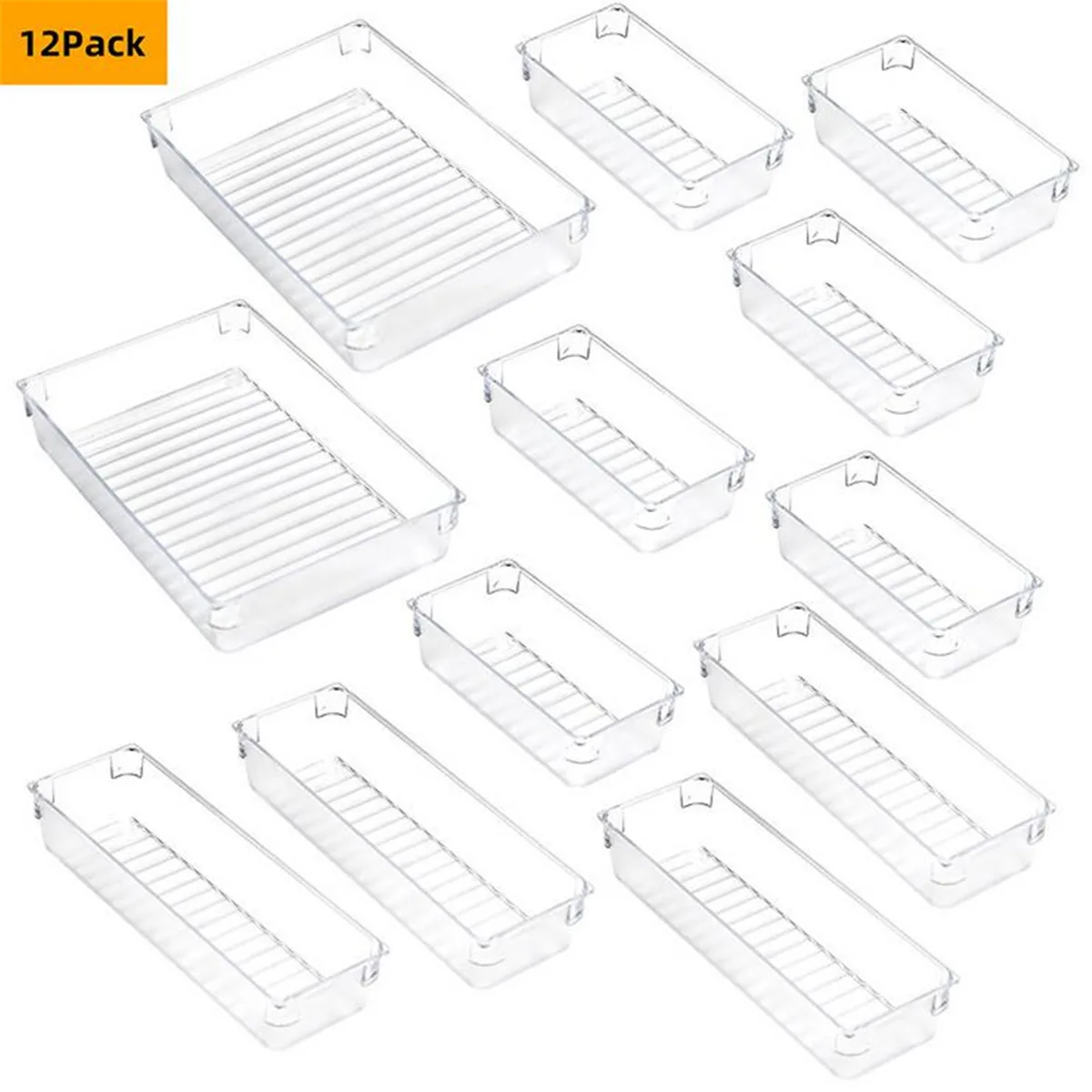 

12PCS Clear Cosmetics Organizer Makeup Drawers Jewelry Holder Storage Boxes Divider Case Kit Bathroom Kitchen Storage Set