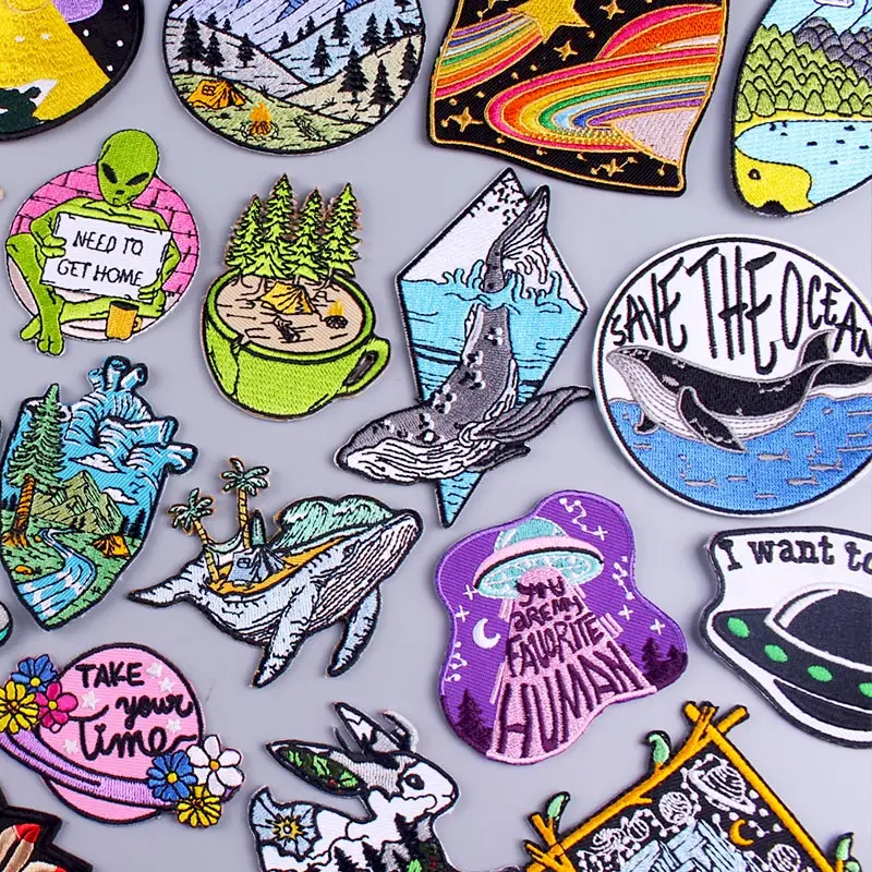 

Whale/Wilderness Patch Embroidered Patches For Clothing Alien/UFO Embroidery Patch Iron On Patches Patches For Clothes Stripes