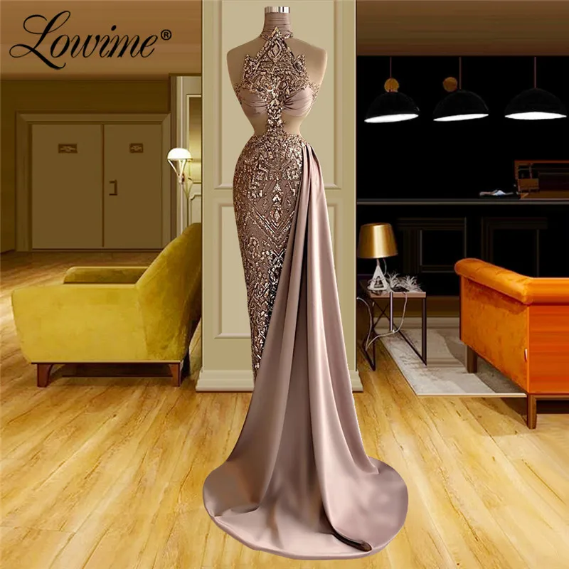

Lowime Robes De Soirée Beaded Sequin Mermaid Long Party Dresses 2021 Celebrity Dress Luxury Beading Crystals Prom Gowns Evening